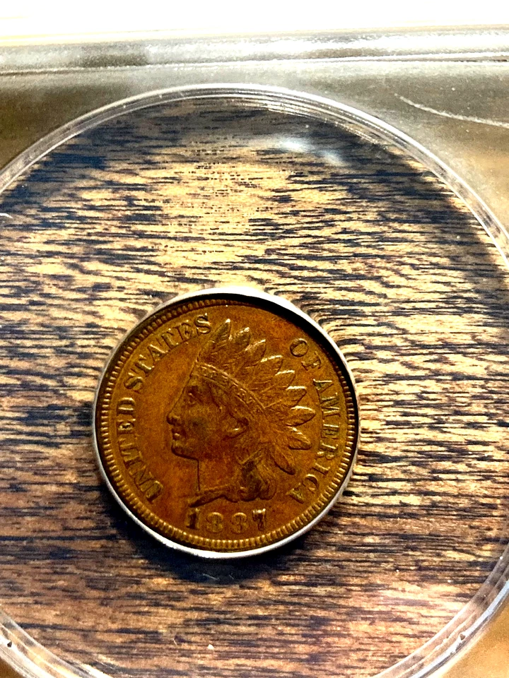 ANACS 1887 INDIAN HEAD CENT, AU-50, 4 FULL DIAMONDS, GREAT COIN GREAT PRICE!!! - Image 4 of 4