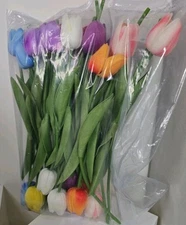24pcs Multicolor Artificial Tulips Real Touch Flower Bouquet for Home Decor