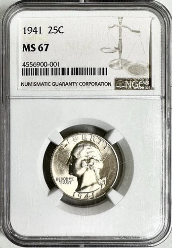 1941 WASHINGTON QUARTER NGC MS67