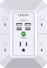 USB Wall Charger, Surge Protector, QINLIANF 5 Outlet Extender with 4 USB Chargin