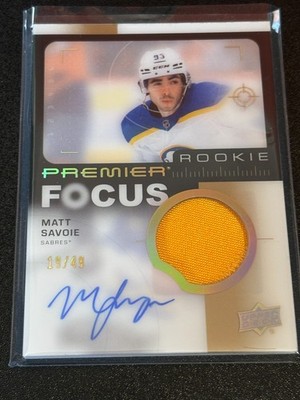 2023-24 UD Premier Focus Gold Rookie Auto Patch Matt Savoie 19/49