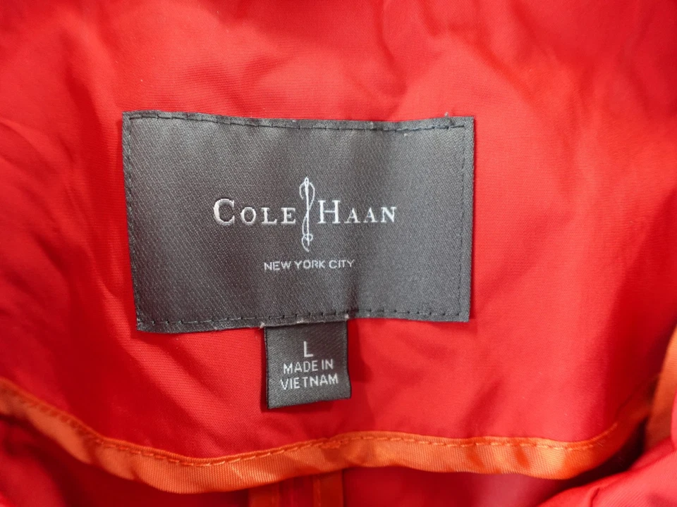 Abrigo de lluvia rojo con capucha resistente al agua Cole Haan Signature para mujer L Foto 3 de 4