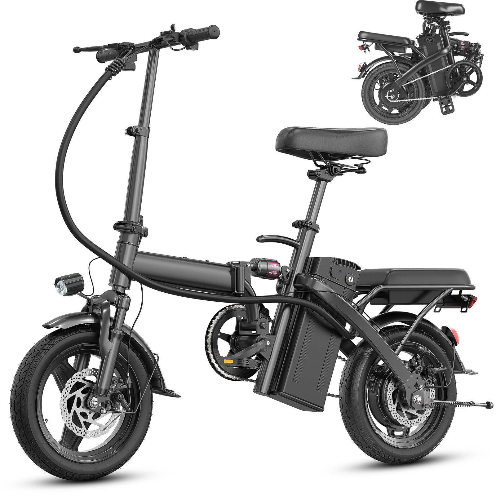 Electric Bike 14'' Folding Ebike 560W Peak 24MPH Fat Tire Co