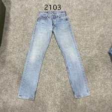 Vintage 90 USA Levi 501 Jeans Actual 27x33 Light Wash Blue Distressed Repaired