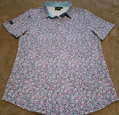 Sunday Swagger womens polo golf shirt MEDIUM Gray Pink Blue short sleeve