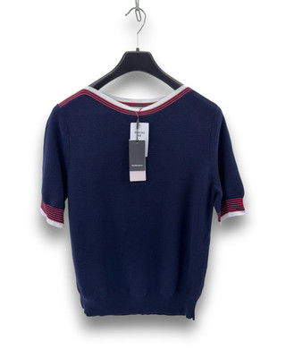 Peter Hahn Damen Pullover Gr. 44 Kurzarm Marineblau U.Boot Ausschnitt