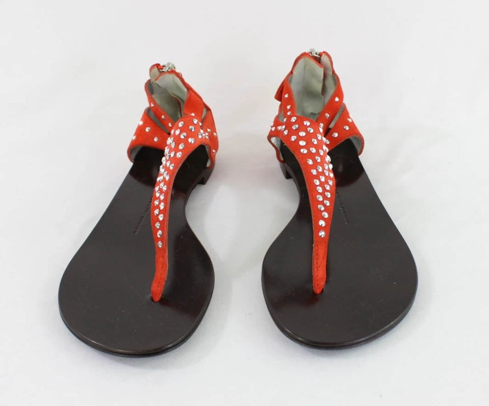 Giuseppe Zanotti Naranja Gamuza Tachonado Geranio Tanga Plana Sandalia Zapato 38 EE. UU. 8 Foto 2 de 4