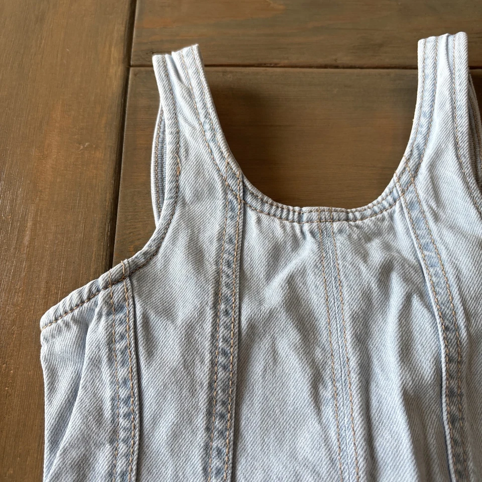 Zara Girls Jean Denim Sundress Zip Sleeveless Fit And Flare Raw Hem Size 6 Years - Image 2 of 4