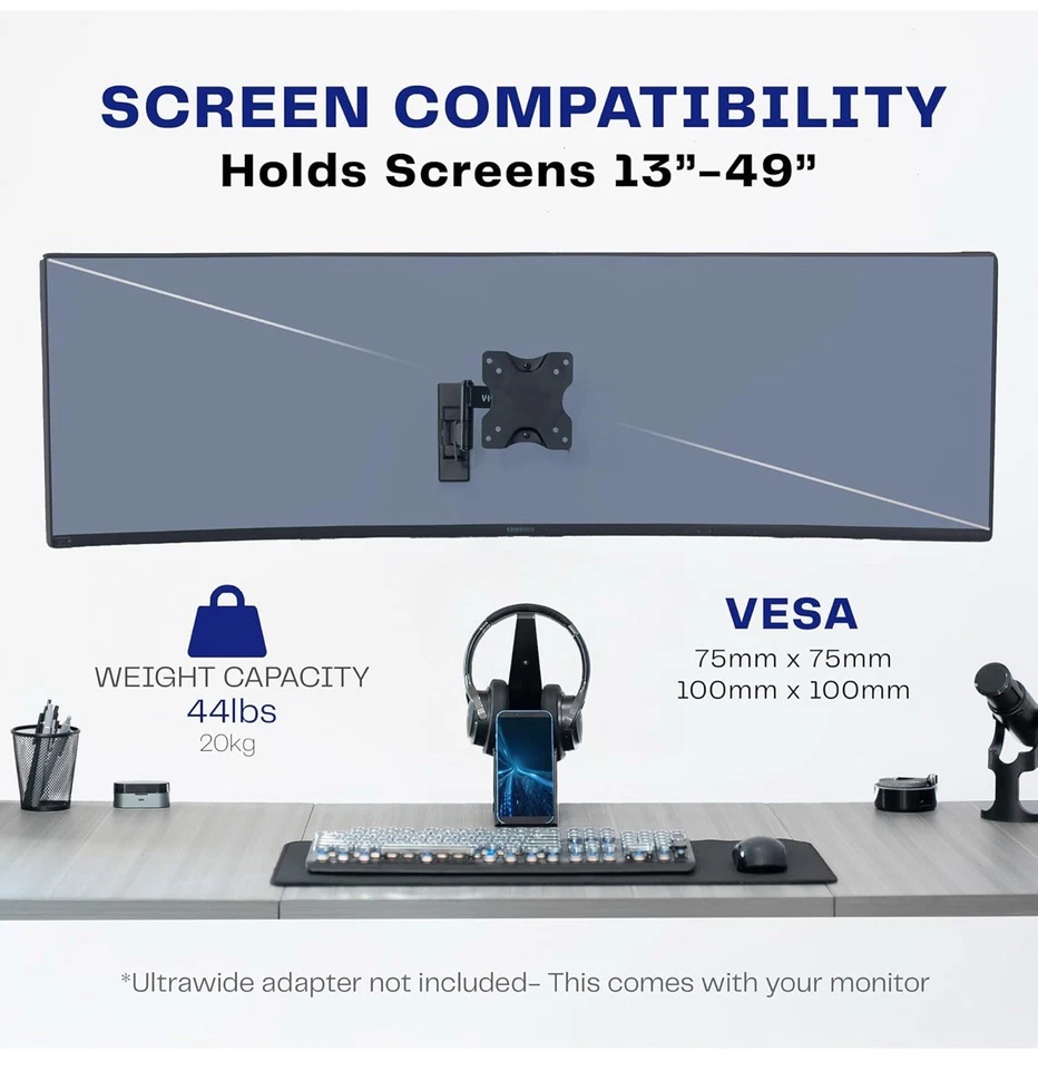 VIVO Full Motion Wall Mount for up to 49 inch LCD LED TV and Computer Monitor - Image 3 of 3