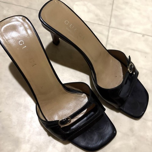 GUCCI Mules Sandals Heel Leather Black EU36.5/US6.5 Authentic from Japan