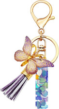 Initial Letter Keychains for Girls Women Pink Purple Green Cute Butterfly Heart