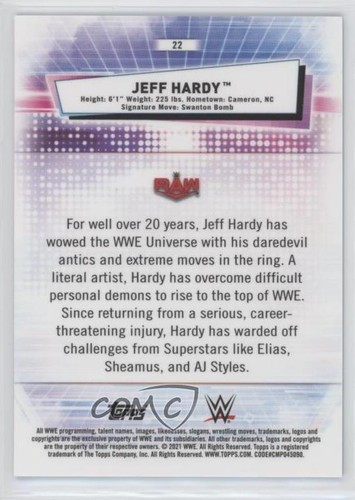 Topps Chrome WWE 2021 Aqua Refractor/150 Jeff Hardy #22 - Imagen 2 de 3