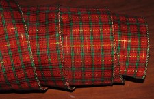 Wired Ribbon Red Christmas Plaid Wreath Tartan Winter Holiday Craft Bow