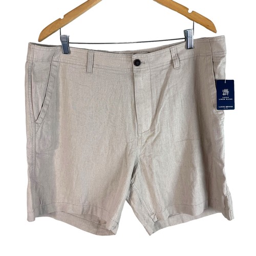 NEW Lucky Brand Linen Blend Shorts Mens 38 Brown Flat Front Casual $69