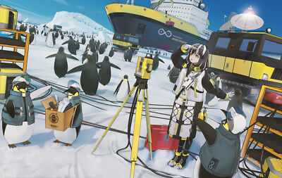 Anime Animals Penguins Girls Ship Snow Magallan  Gaming Mat Desk 42801