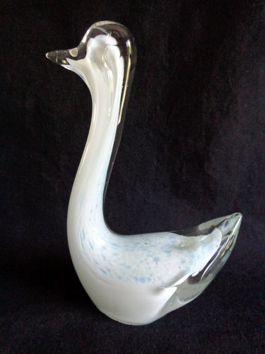 Duck Sculpture Chinese Art Glass Figurine 6.5" White Baby Blue - Picture 8 of 12
