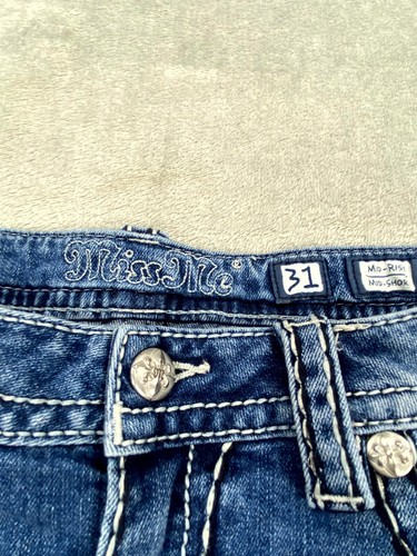 Pantalones Cortos Miss Me Jeans Para Mujer 31 Azul Denim Algodón Tiro Medio Botón Mosca Bolsillos - Imagen 2 de 9