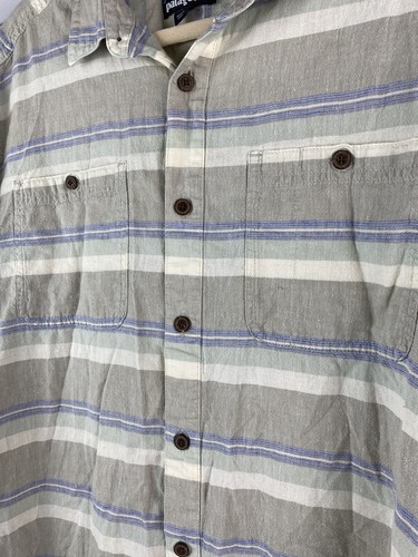 Patagonia Mens Large Worn Wear Button Up Striped Shirt Hemp & Organic Cotton EUC - Picture 2 of 7