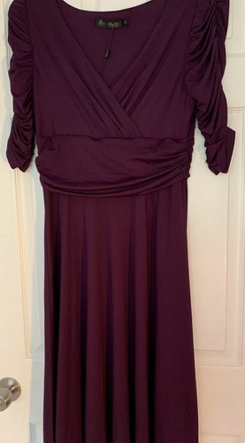 Ever Pretty Purple Party Aline Gathered 3/4 Sleeve Dress Sz 10 - Picture 11 of 12