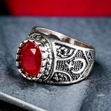 Ruby Gemstone With 925 Sterling Silver Groom Ring For Men's #BL97