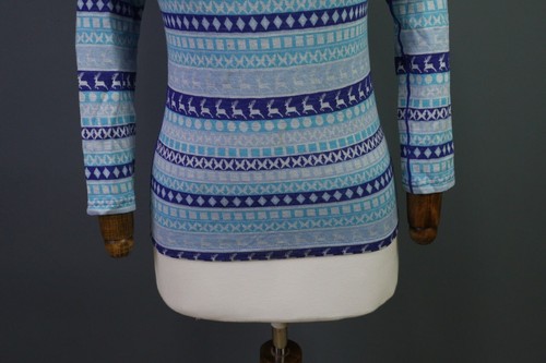 Kari Traa Blue Wool Knit Long Sleeve Geometric Activewear Top Base Layer Size 12 - Picture 3 of 21