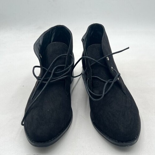 Black Womens Trendy Low Heel Pointy Toe Lace Up Chukka Ankle Boots Winter Boot - Picture 3 of 8