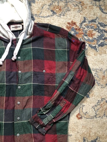 VTG 90s Creative Edge Plaid Flannel Hooded Hoodie Button Up Shirt Mens XL - Picture 4 of 8
