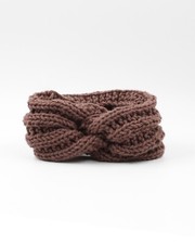 Handmade Hand Knit Rib Knit Blossom Acrylic Taupe Brown Ear Warmer Headband