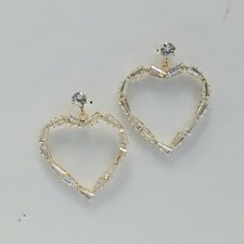 E0889 Cubic Zirconia CZ Deco Heart Love Shape Drop Dangle Post Earrings