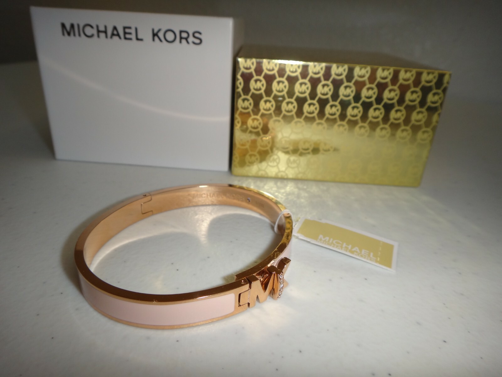 Michael Kors Haute Rose Gold Blush Pink Enamel Bangle Bracelet  