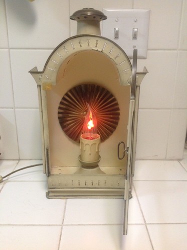Vintage Electric Pillar Candle Sconce With A Metal Glass Case Spain - Picture 7 of 12
