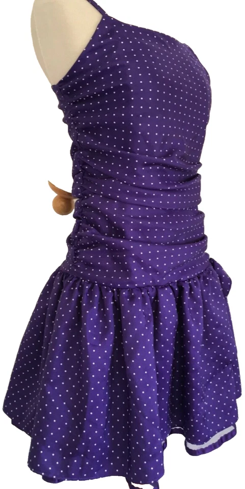 Vestido Chaps Vintage Púrpura Lunares, Falda Cupcake, Corto Tirantes Cóctel 16, S Foto 2 de 4