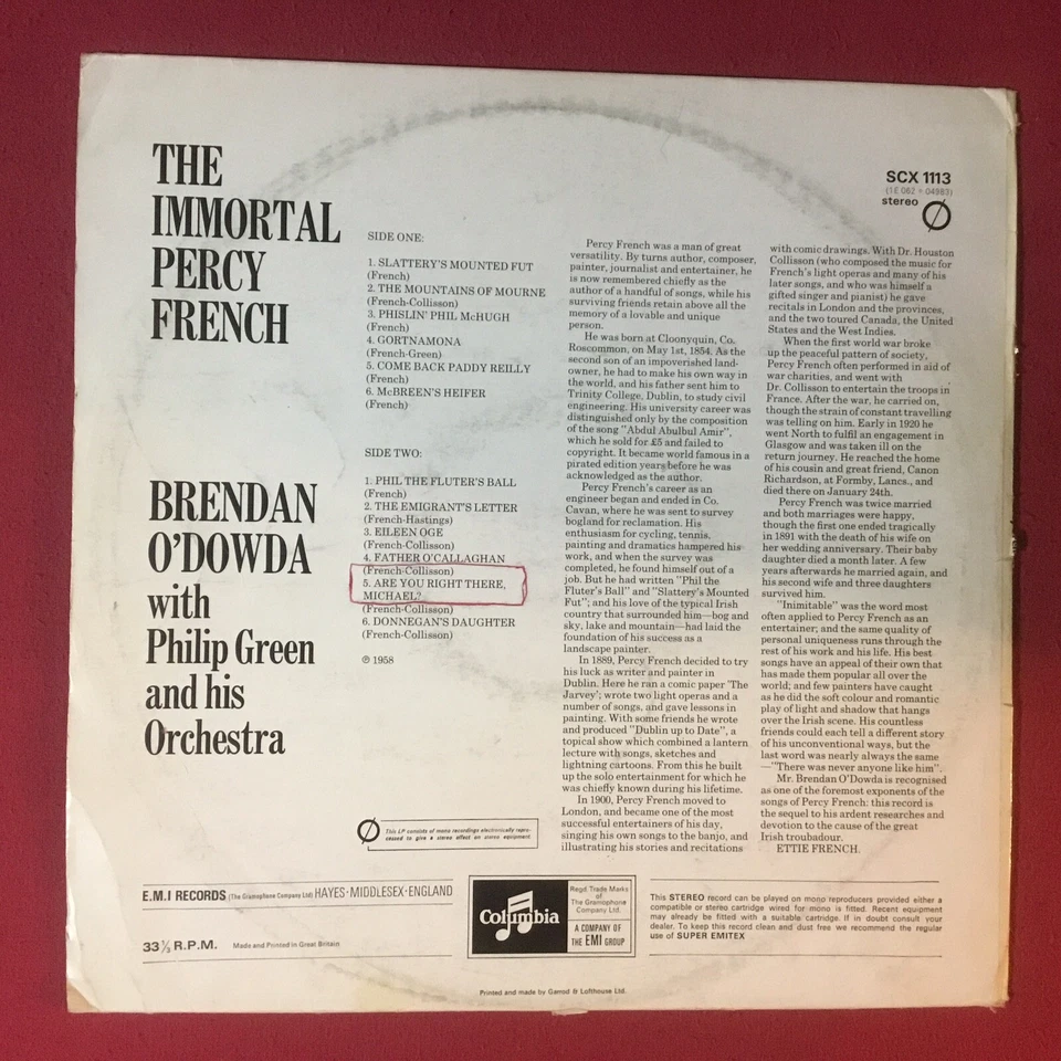 Brendan O'Dowda Philip Green - The Immortal Percy French  *1972:Vinyl Repress - Image 3 of 4