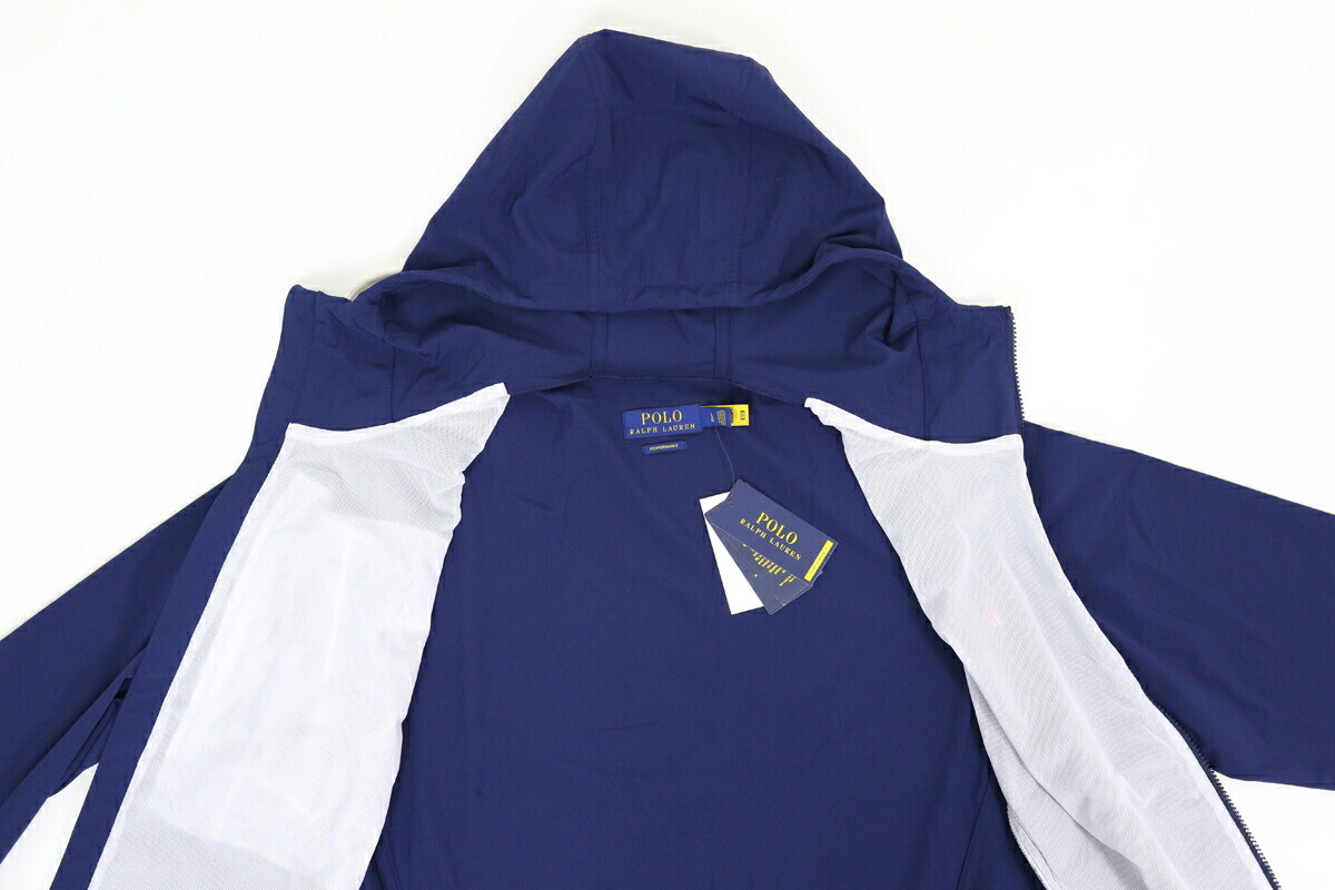 Polo Ralph Lauren Uomo Giacca Full Zip con Cappuccio Light Shell Navy con Pony Rosso