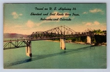 VINTAGE TRAVEL ON US. HWY 34 SHORTEST & BEST ROUT THRU IOWA, NE & CO POSTCARD BR