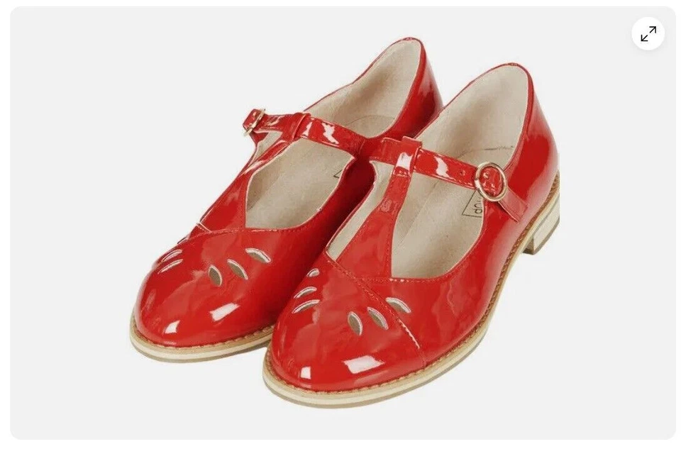 Topshop Gwenny Mary-Jane Patente Plana T Bar Zapatos Rojos Tallas 3-9 Mujeres Moda Foto 4 de 4