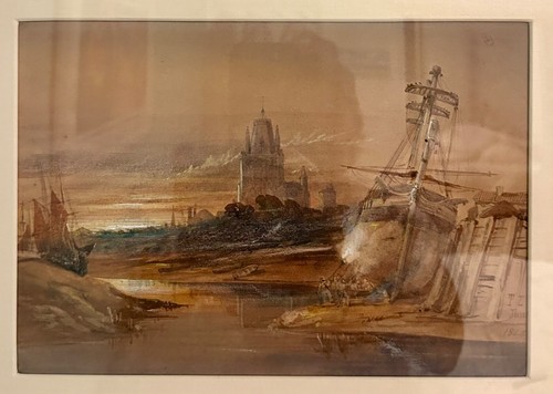 19th Cty. British School, Bristol England Watercolor Painting Boat Scene 1844 - Picture 2 of 10