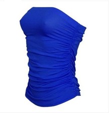Women Ladies Plain Ruched Boob Tube Vest Top Sleeveless Shirt Bandeau Strapless