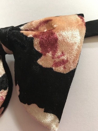 Handmade Oversized Black Velvet Floral Bow tie Vintage style 70`s Wedding Prom - Picture 2 of 3