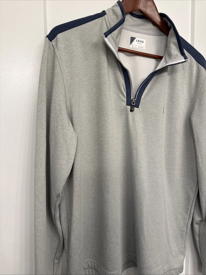 Camisa Pullover Izod Para Hombres Talla L Gris Golf Prendas Exteriores Manga Larga Cuarto Cremallera Foto 4 de 4