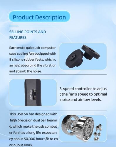 Quiet Dual 120mm 5V USB Computer PC Fan with Speed Controller for Router Desktop - Picture 11 of 13