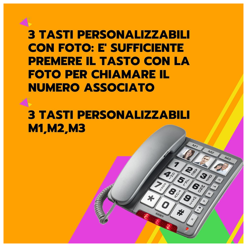 Telefono fisso casa anziani con filo tasti grandi vivavoce a parete SAIET FAMILY - Zdjęcie 7 z 12