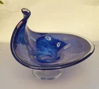 Murano Glass Bowl Cobalt Blue Millefiori Glass Footed Wave Shape Italy H/Blown