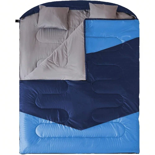 Queen XL Double Sleeping Bag - 2 Pillows, 3-Season, Waterproof, Camping/Hiking