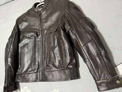 X Element Brown Leather Motorcycle Padded Jacket Zip-Out Liner Size XL