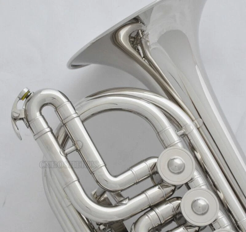 Válvula giratoria de níquel plateado de alta calidad corneta cuerno Bb con estuche de cuero Foto 4 de 4
