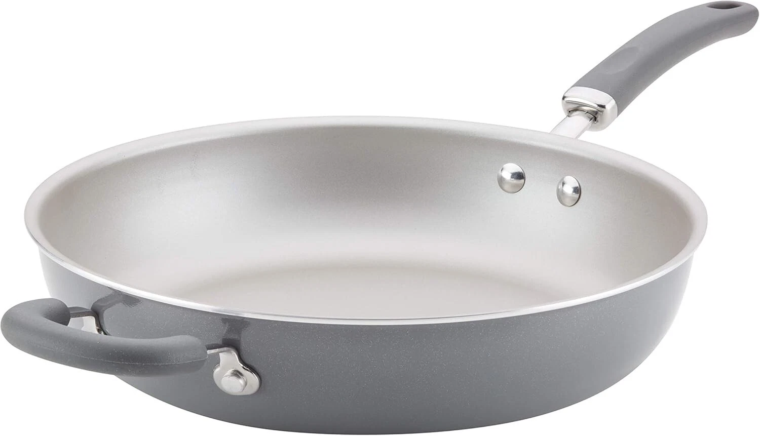Rachael Ray Deep Frying Pan 12.5" Nonstick Silicone Handle Aluminum Skillet-Gray