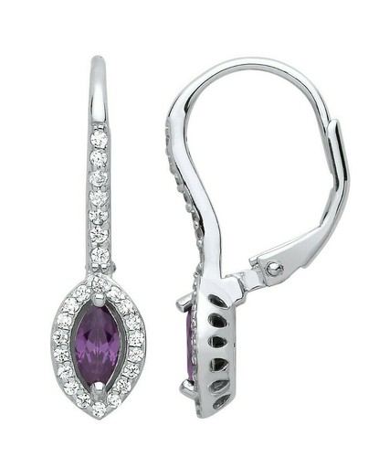 Boucles D'oreilles Clous Silverly En Argent 925 Avec Améthyste En Forme De Guillemet/goutte - Neuf Avec étiquettes