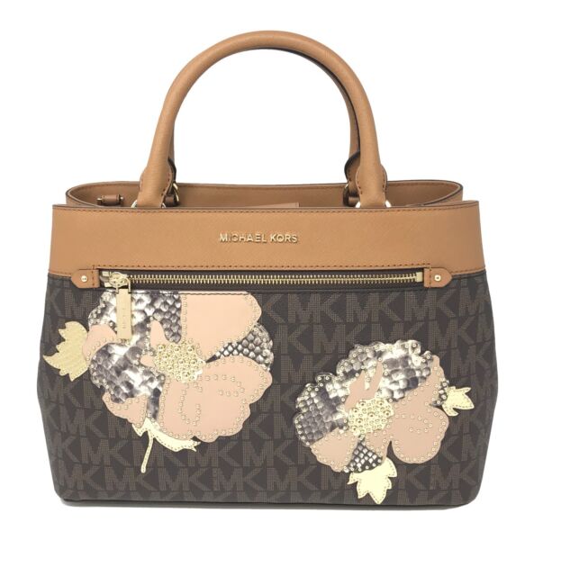 Michael Kors Brown Mk Signature Satchel Fl Medium Bag Purse Wallet