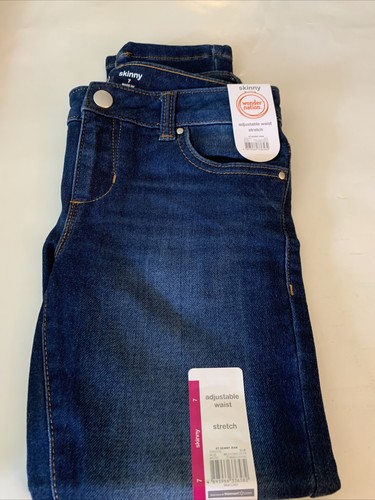 Wonder Nation Girls Jeans Size 7 Blue Stretch Skinny Adjustable Waist Zip NEW - Picture 4 of 12